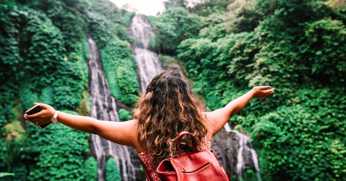 women hiking in the forest